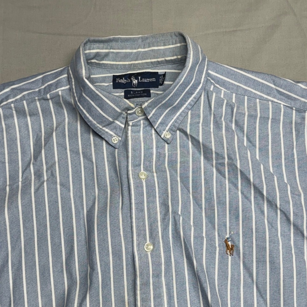 Polo Ralph Lauren Blake Mens XL Blue White Striped Short Sleeve Cotton Shirt - Picture 2 of 6